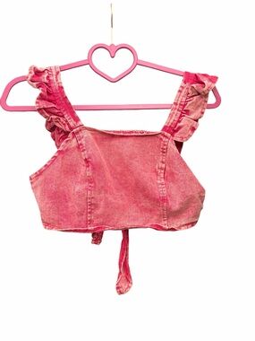 SHEIN Pink Tie-Dye Ruffle Strap Crop Top